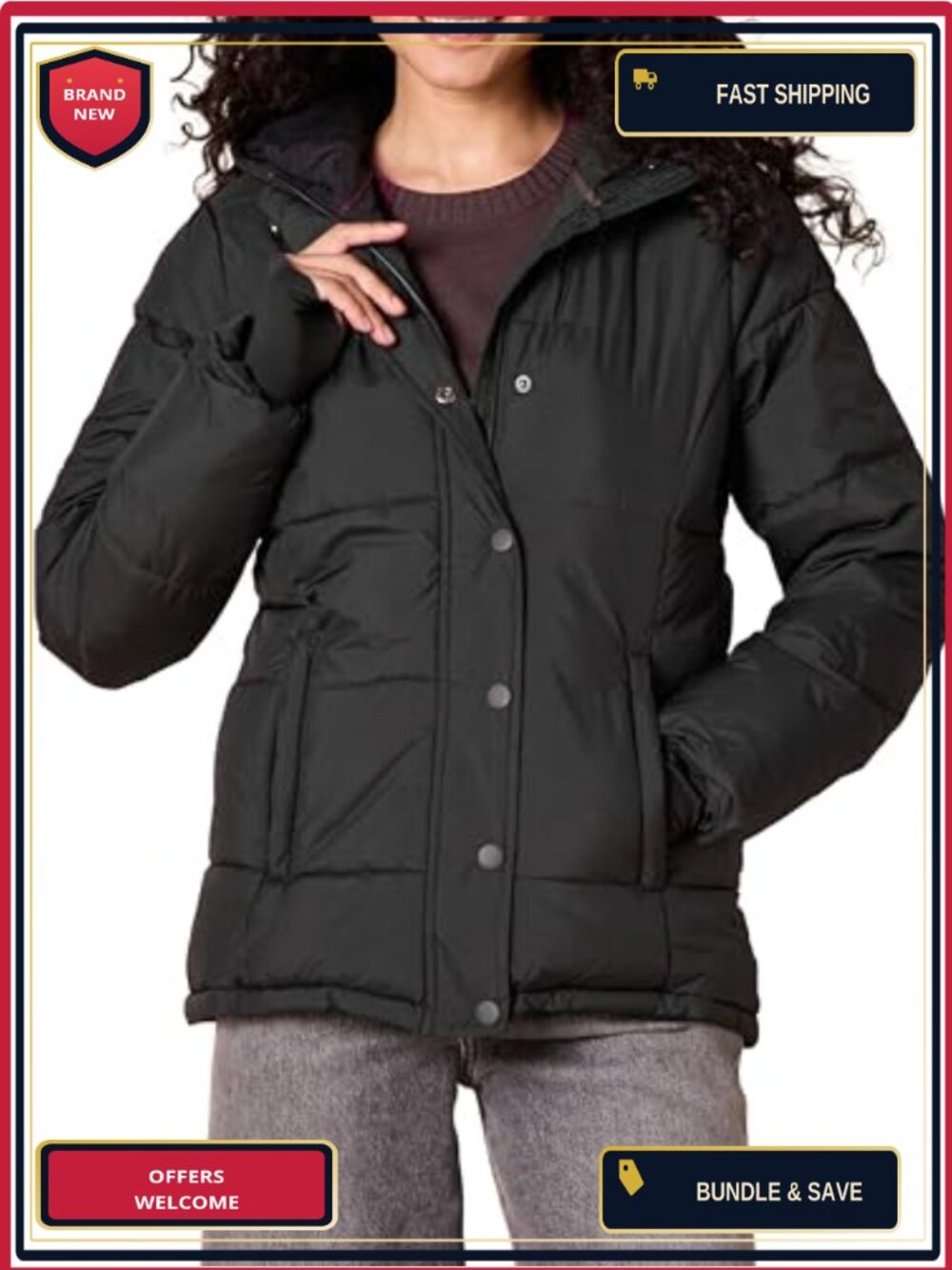 Heavyweight Quilted Hooded Puffer Coat Fleece Lined Plus Size